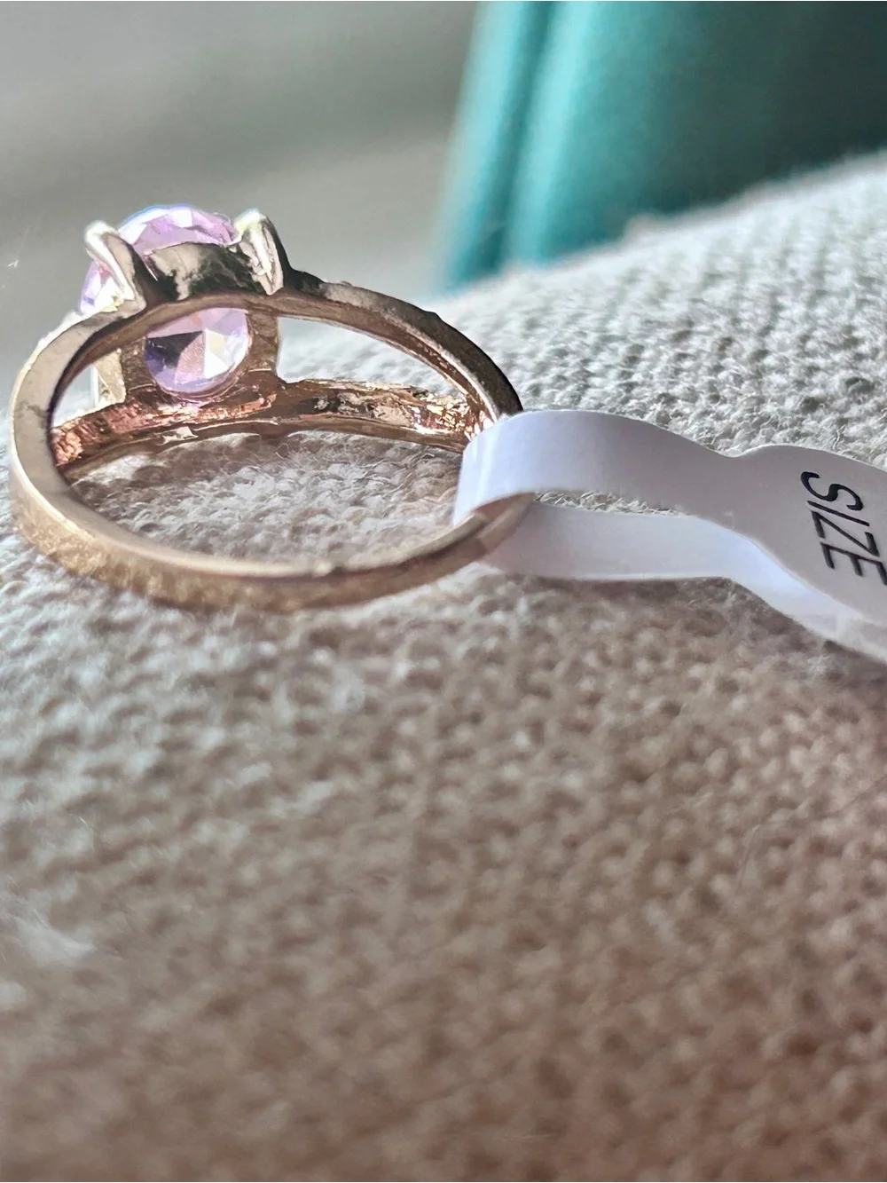 Gold-Tone Pink Cubic Zirconia Split Shank Ring - size 7